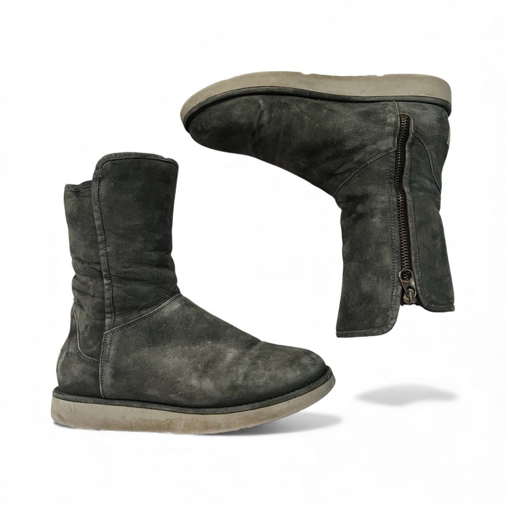 Ugg Abree Women's Suede Leather Side Zip Mini Winter Wool Boots Sz 7 Gray Italy